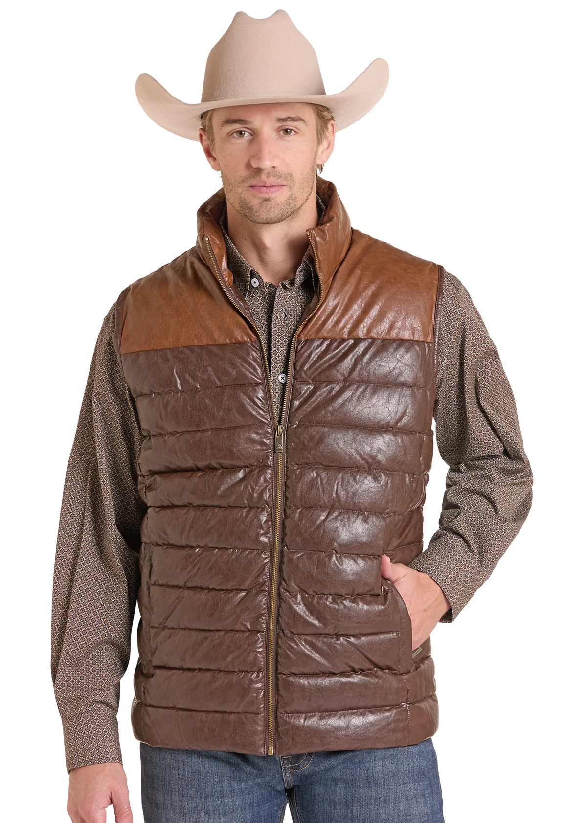 Panhandle Slim Men's Faux Leather Puffer Vest