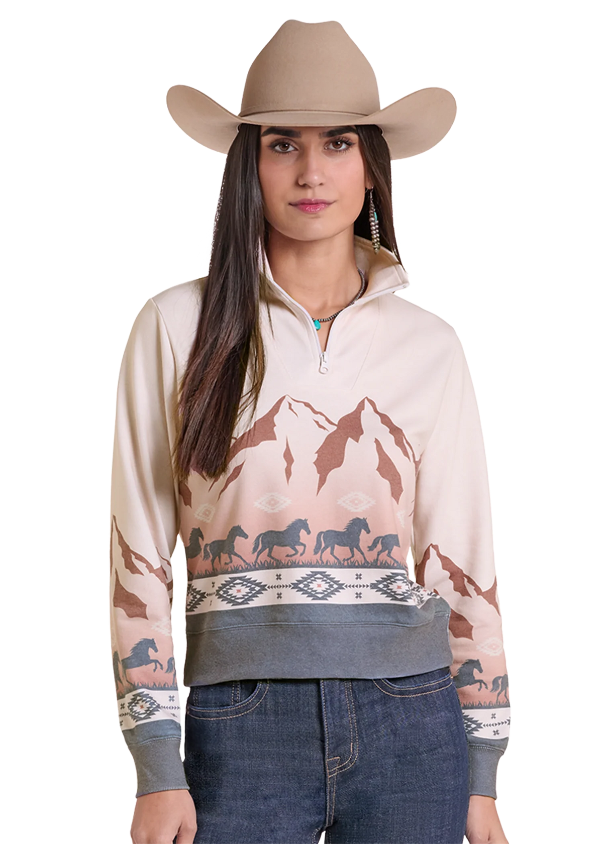 Panhandle Slim Women's Horse Border Quarter-Zip Pullover