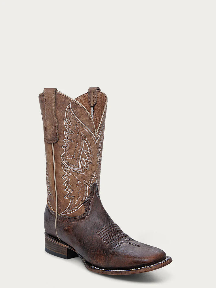 Circle G Men's Tanned Honey Embroidery Wide Square Toe Cowboy Boot