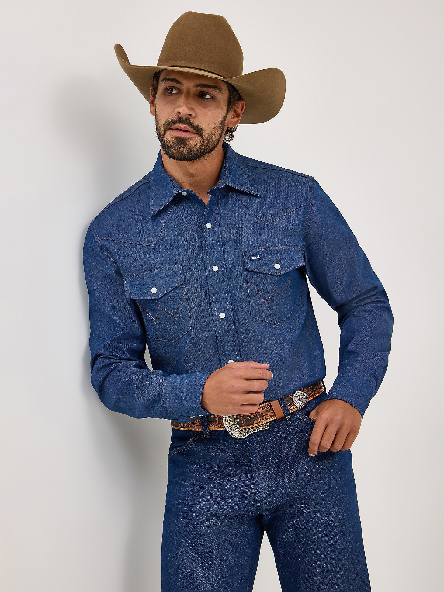 Wrangler Men's Cowboy Cut Firm Finish Denim Western Snap Work Shirt