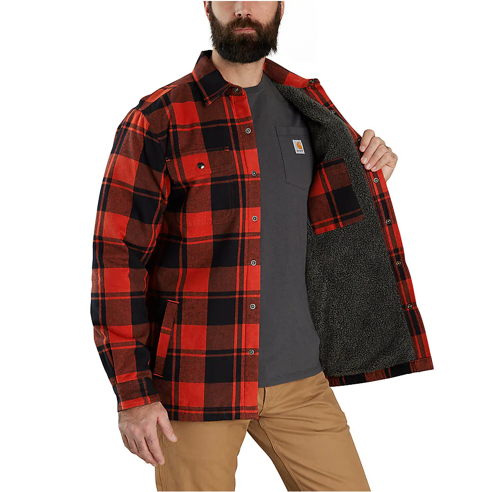 Carhartt Men s Relaxed Fit Flannel Sherpa Lined Shirt Jac
