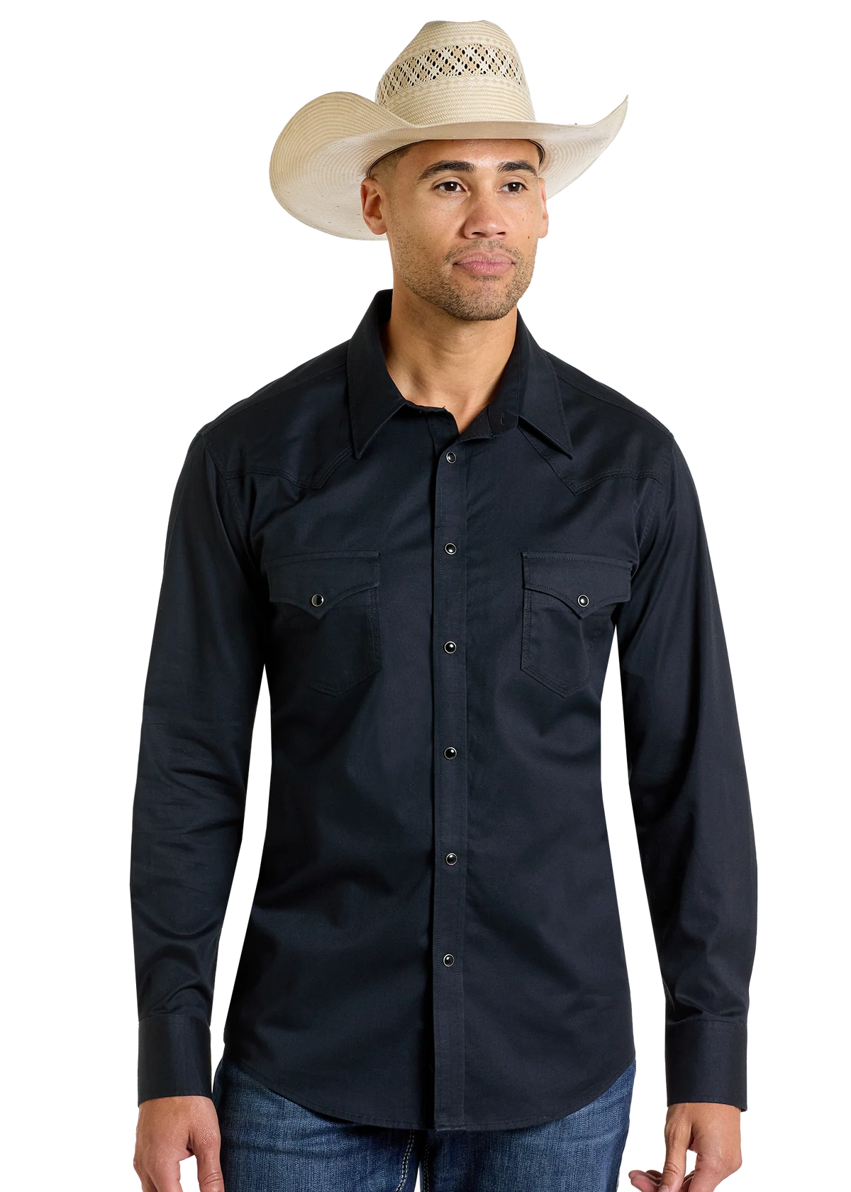 Rock & Roll Denim Men's Slim Fit Black Long Sleeve Twill Shirt