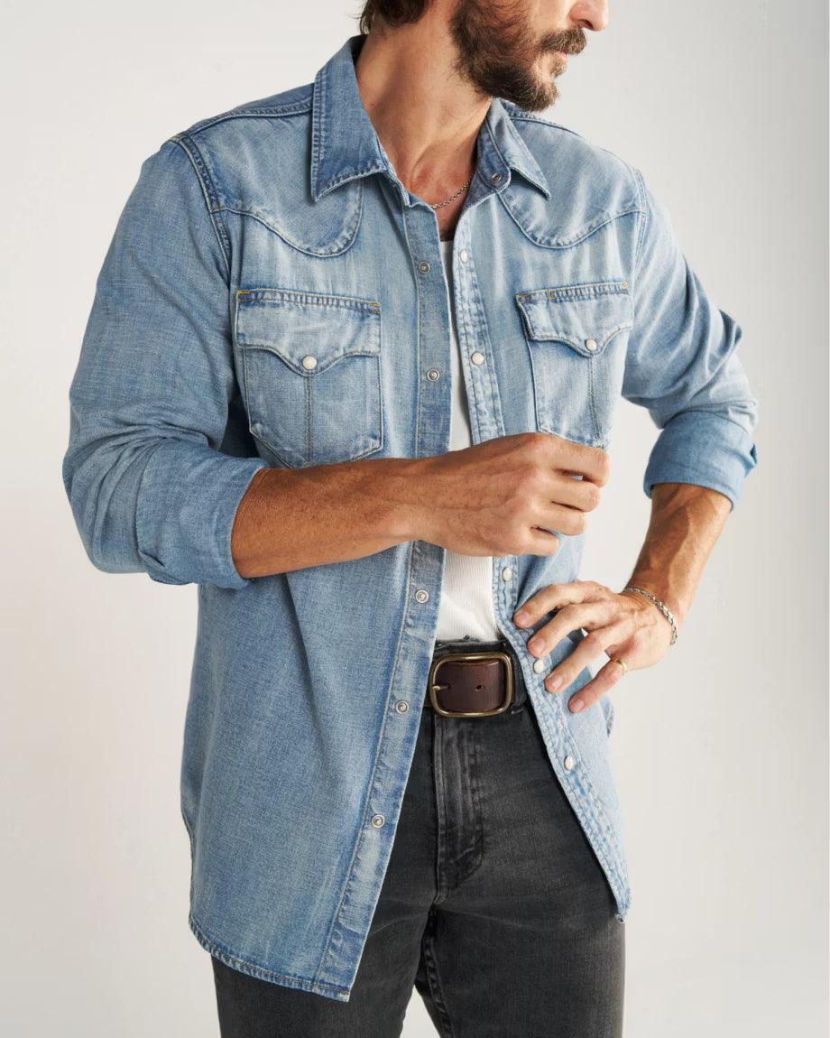 Tecovas Men's Denim Long Sleeve Pearl Snap Shirt