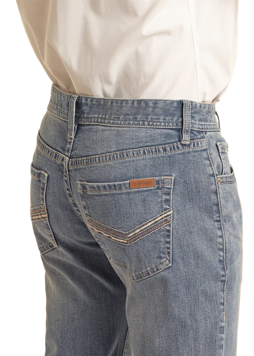 Rock & Roll Denim Men's Vintage '46 Regular Fit V Embroidered Stackable Bootcut Jeans