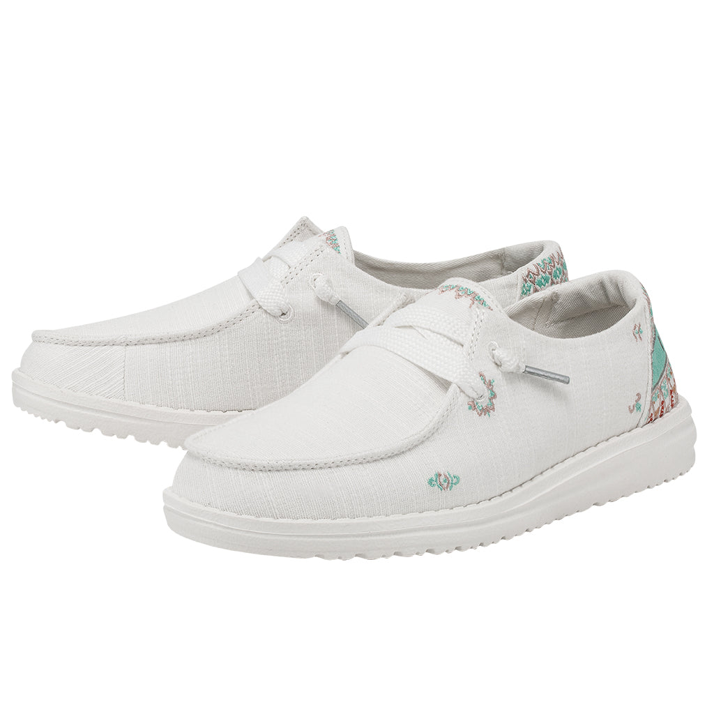 Hey Dude Wendy Flora Lily White. Women's Casual Shoe.