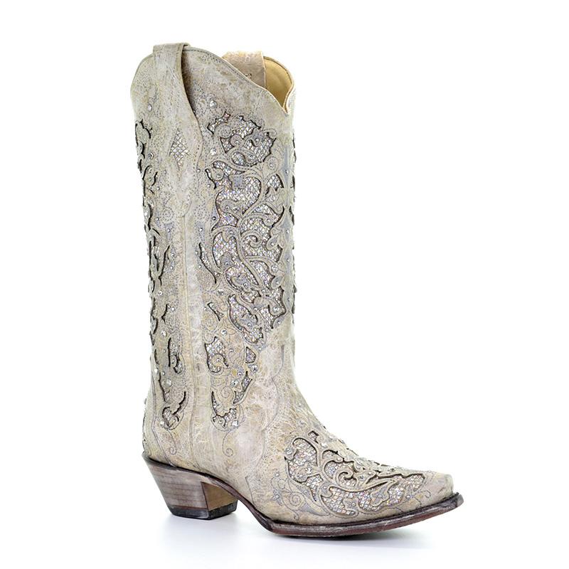Corral Women's White Glitter Inlay & Crystals